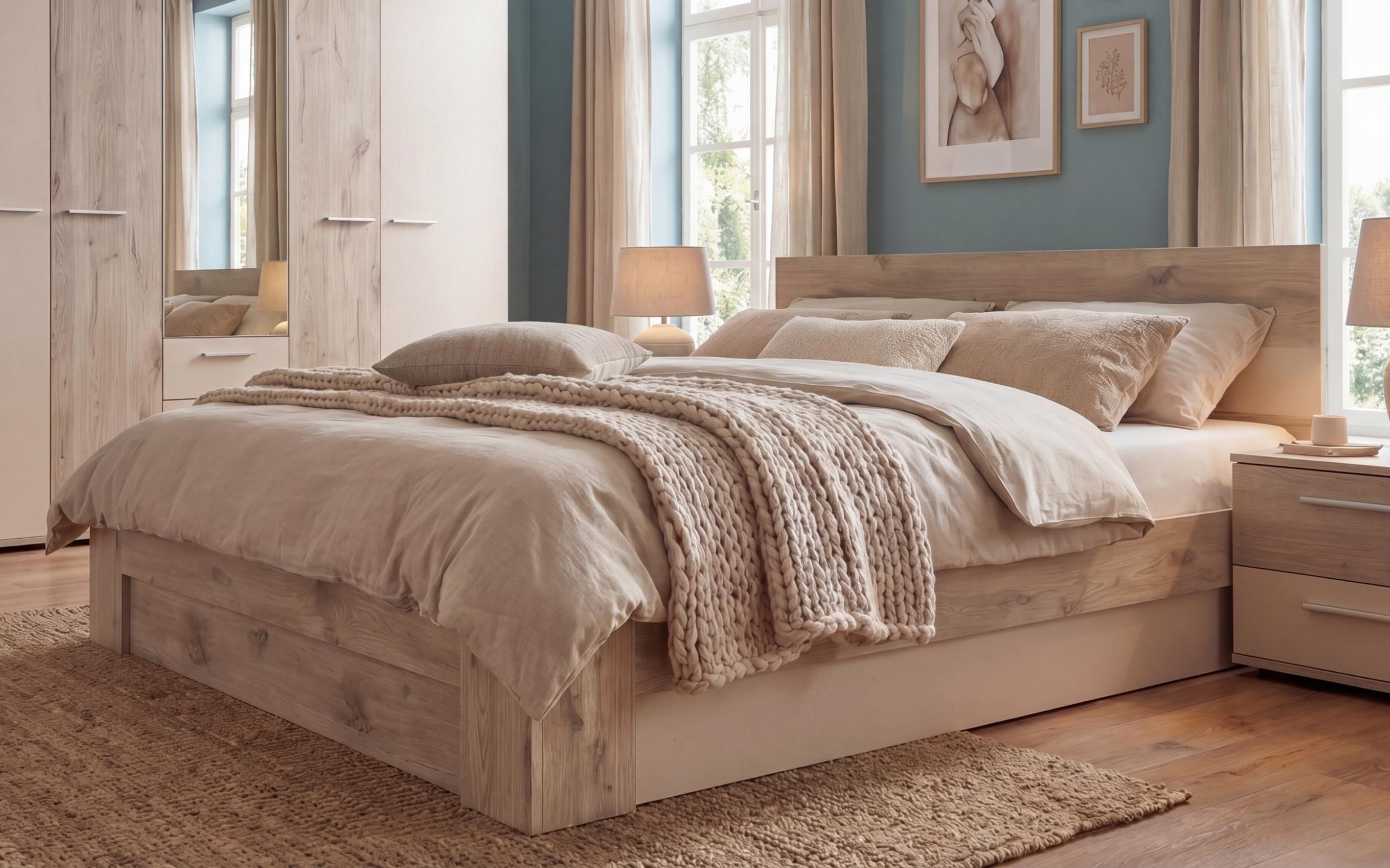 Bedroom furniture set 160/200 Christiana + mattress, light Scandinavian oak + pearl  4